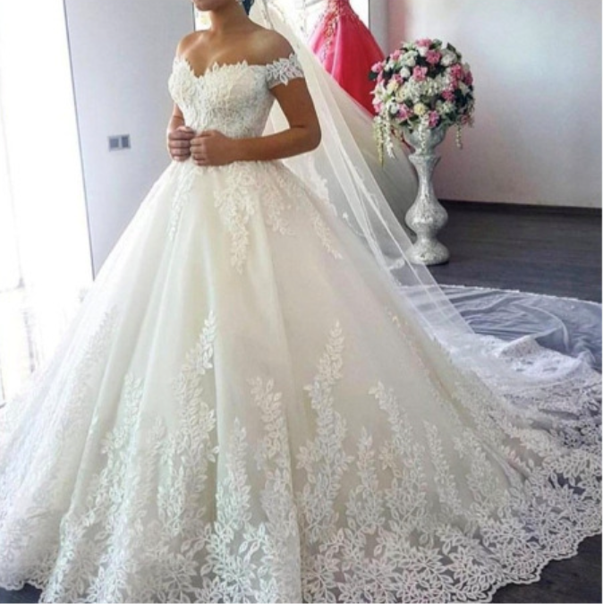 Off The Shoulder Wedding Dresses for Bride Ball Gown Lace A Line Bridal Gown